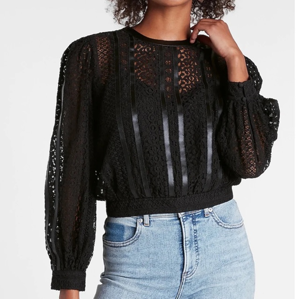 NEW Express Lace & Faux Leather Cropped Long Sleeve Top New With Tags SOLD OUT